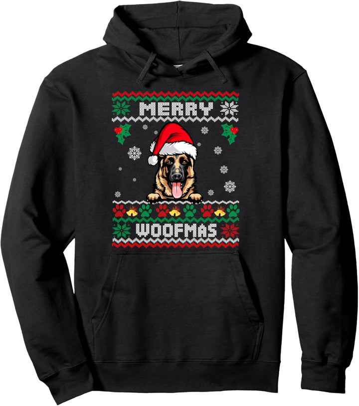 Frohe Weihnachten Woofmas Deutscher Schäferhund Lustige Ugly Pullover Hoodie