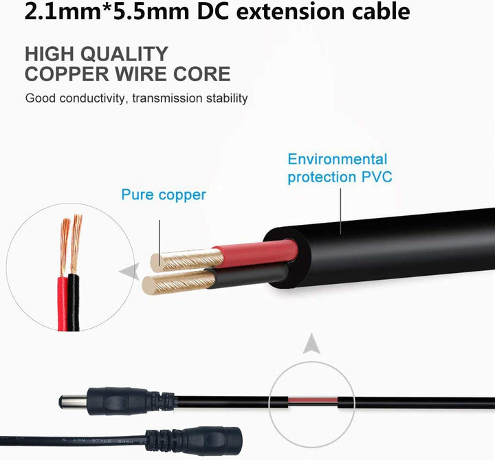2pcs 10m/32.8Feet DC Netzteil Verlängerungskabel 5.5 x 2.1mm DC 12V Anschlusskabel Gleichstrom 5V Ve