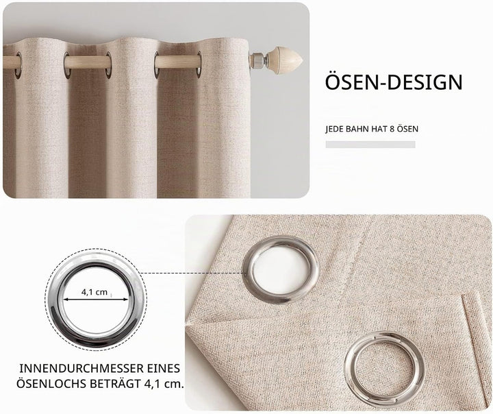 MIULEE Verdunklungsvorhänge mit ösen Gardinen Leinenoptik 2er Set 160 x 140 cm Beige Vorhang Blickdi