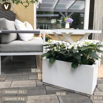 VIVANNO Blumenkübel Pflanzkübel Pflanzgefässe Übertöpfe Blumentöpfe a. Fiberglas Maxi Weiss 60cm 30x