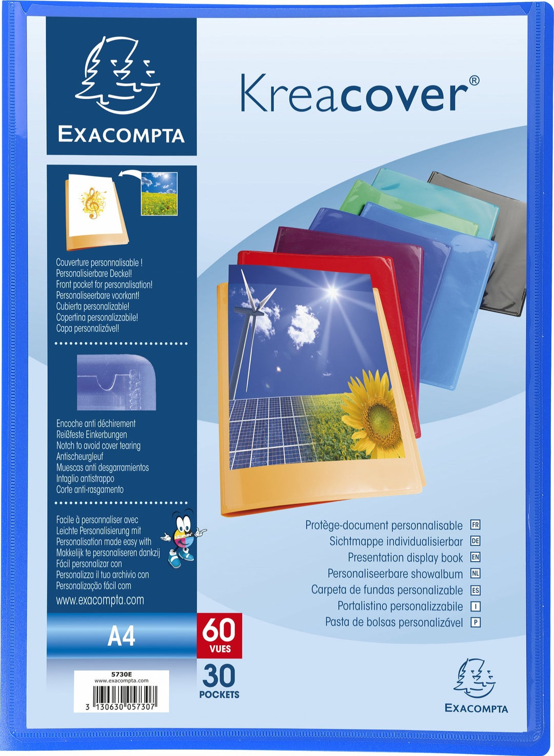 Exacompta 5730E 12er Pack Sichtmappe KeaCover aus Kunststoff DIN A4 mit 30 Klarsichthüllen, 60 Sicht