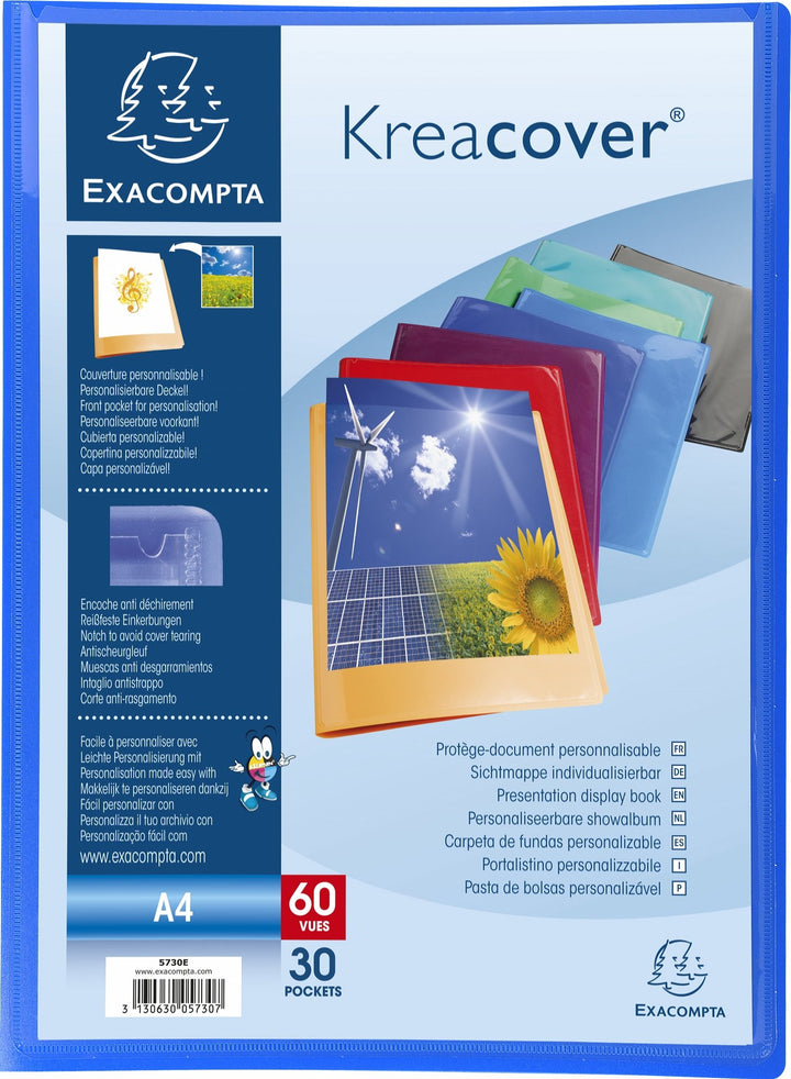 Exacompta 5730E 12er Pack Sichtmappe KeaCover aus Kunststoff DIN A4 mit 30 Klarsichthüllen, 60 Sicht