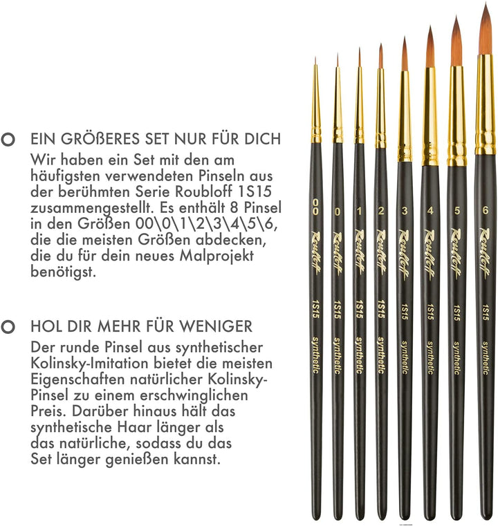Roubloff Professional Kolinsky Imitation Brush Set | 8 Runde Synthetikpinsel In Den Grössen 00 0 1 2