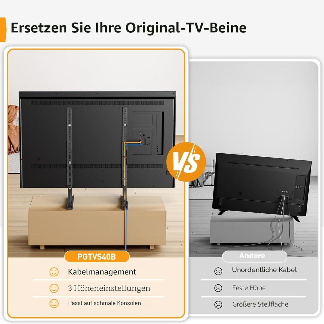 Perlegear Universal TV Standfüsse Füsse für 22-70 Zoll Fernseher, Tisch TV Ständer Standfuss mit 3 H