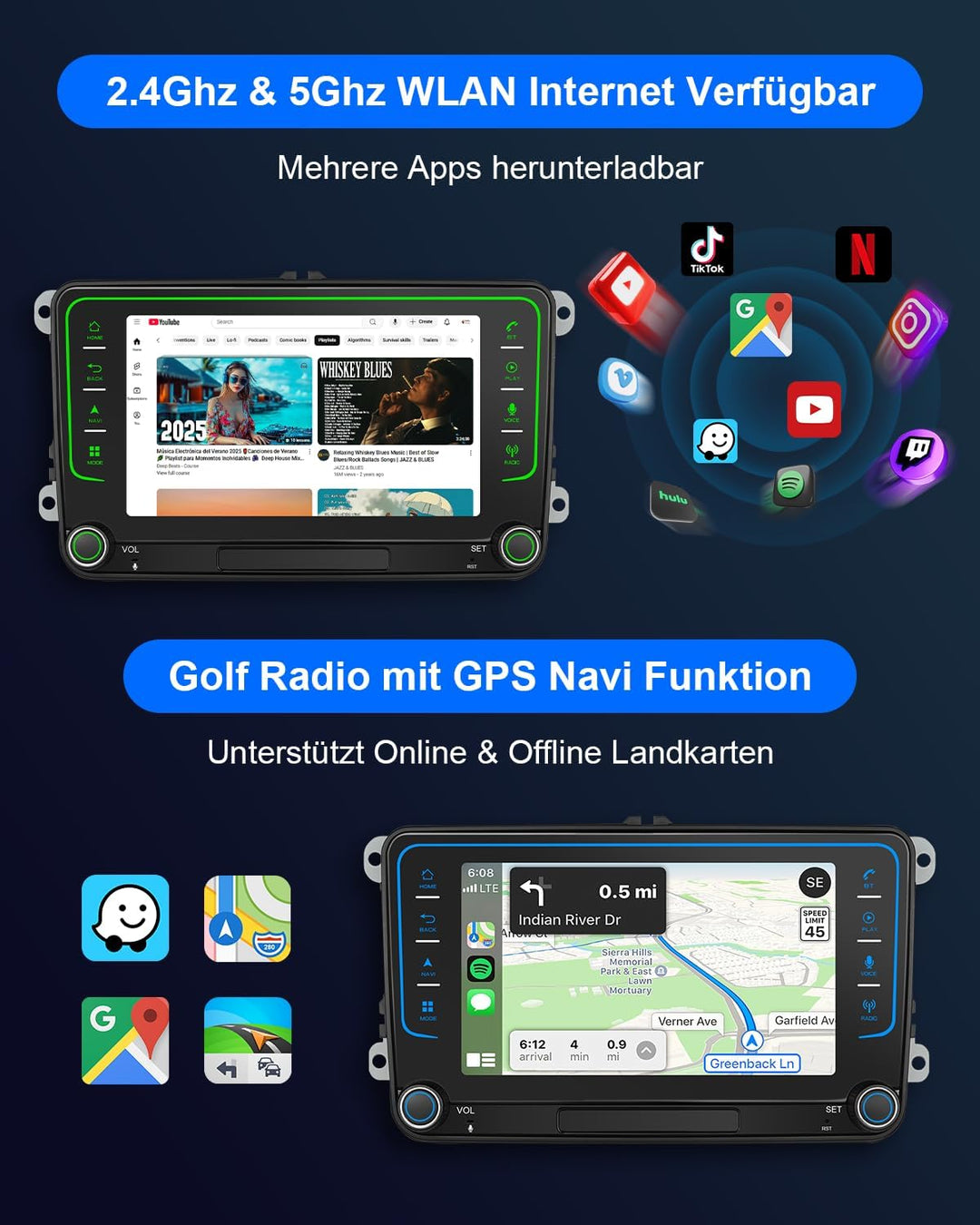Autoradio mit Bildschirm für VW Golf 5 6 T5 Passat Polo 6R Tiguan Seat Skoda, 8-Kern 4+64GB VW Caddy
