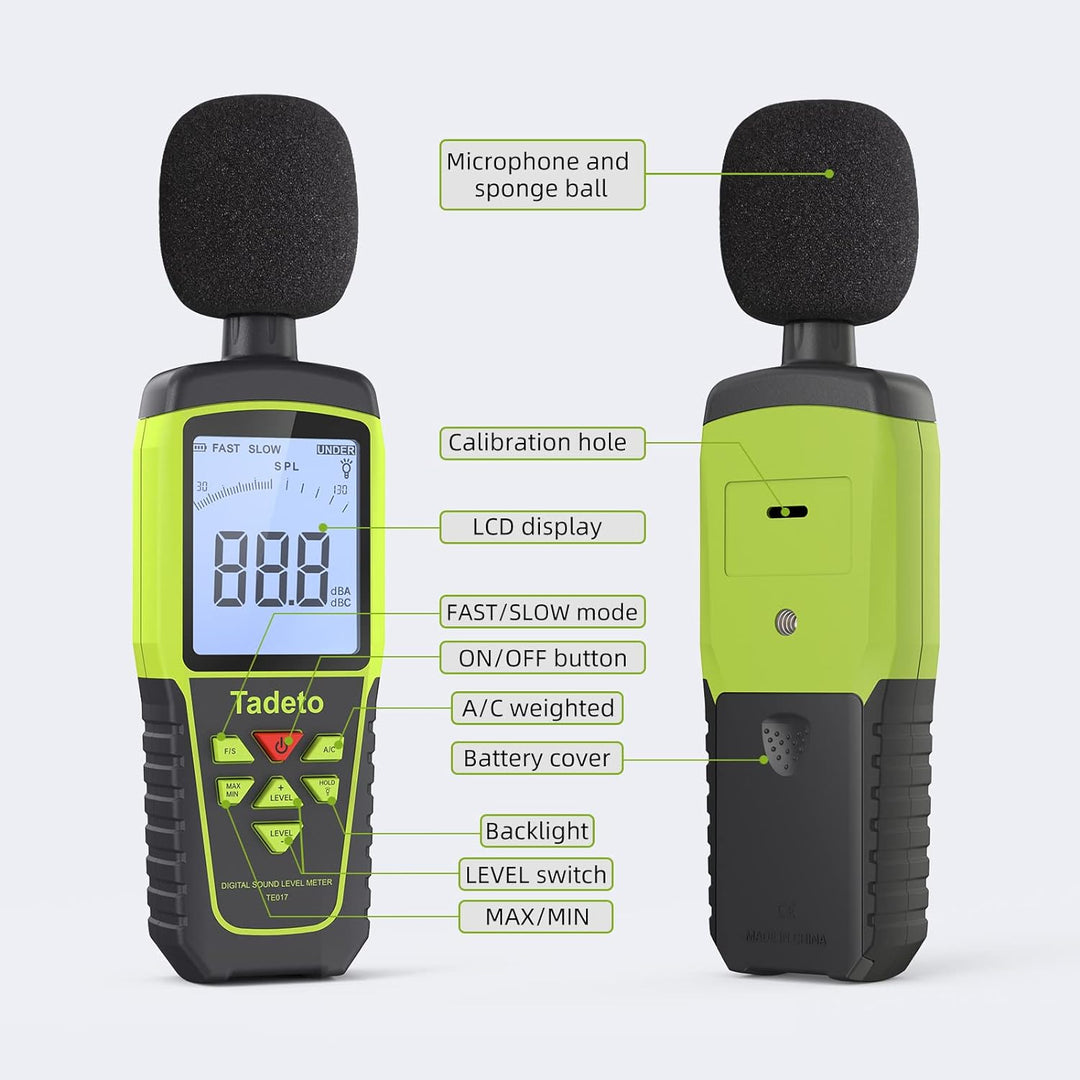 Dezibel Messgerät, Tadeto Schallpegelmesser Portable db Messgerät 30dB bis 130dB (5 Messbereich) Hin