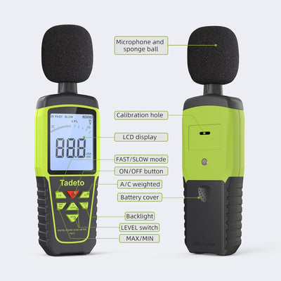 Dezibel Messgerät, Tadeto Schallpegelmesser Portable db Messgerät 30dB bis 130dB (5 Messbereich) Hin