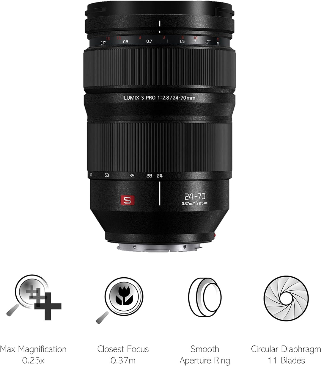 Panasonic S-E2470E LUMIX S PRO Objektiv (24-70mm, F2.8, Staub, Spritzwasser und Kälteresistent) Schw