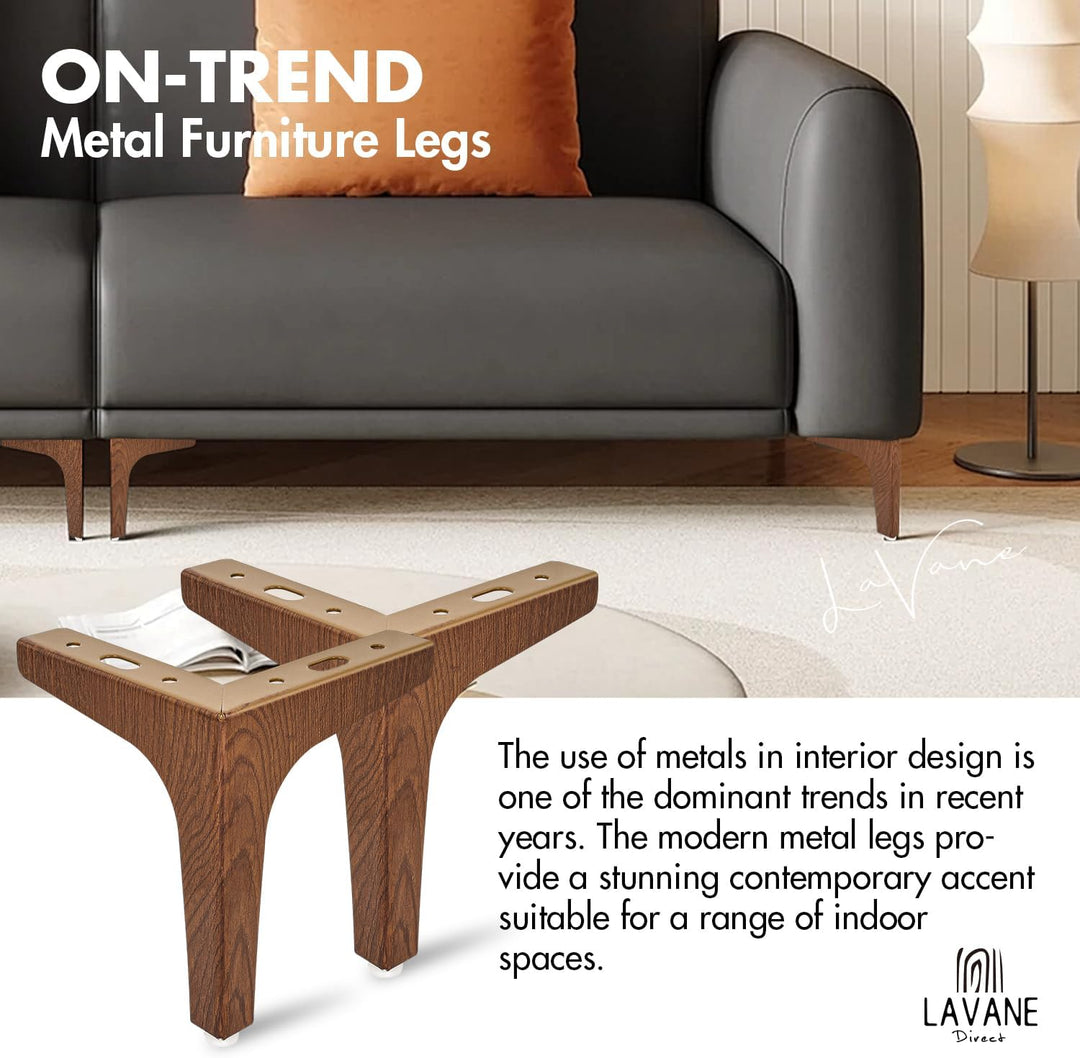 La Vane 4er Set Metall Möbelfüsse (17cm Höhe) Walnuss - Diamant-Dreieck Design für Schrank, Sofa, Co