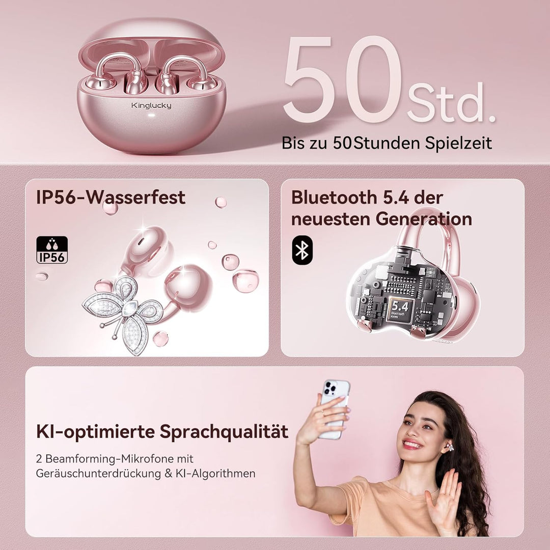 Kinglucky Schmuck-inspirierte Clip On Kopfhörer mit Schmetterlings-Ohrringen, bequemer Sitz & 50Stun