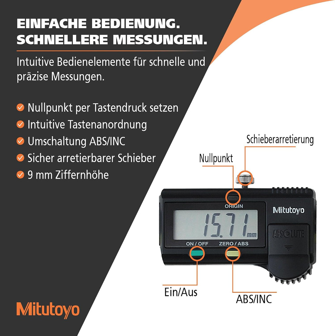 MITUTOYO Digital Messschieber ohne Datenausgang DIN 862, Tiefenmass rund 0-150 mm, 1 Stück,500-184-3