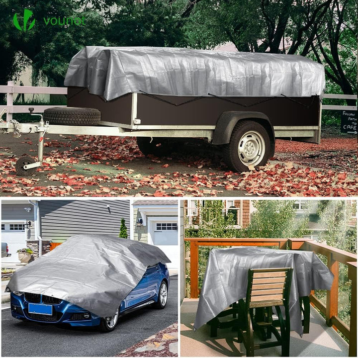 VOUNOT 2x3m Abdeckplane 240 g/m² Wasserdicht LKW Plane mit Ösen, Schutzplane Gewebeplane für Gartenm