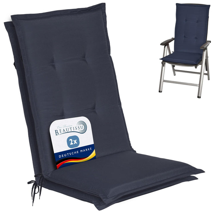 Beautissu 2er Set Gartenstuhlauflage 120x50x6 cm Loft HL Dunkelblau – Hochlehner Polster Auflage, Si