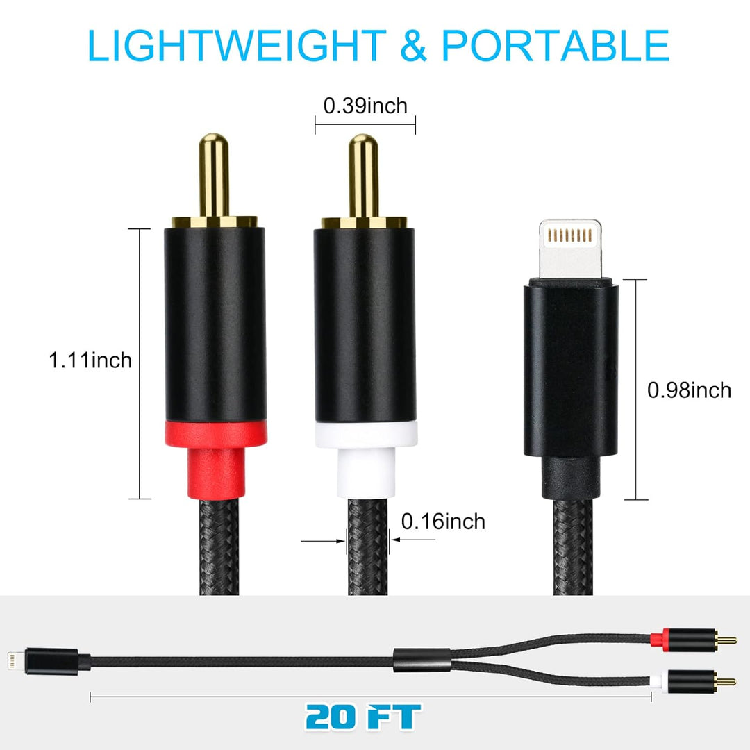 Lightning-auf-Cinch-Kabel, Audio-Aux-Adapter, Stereo-Y-Splitter-Adapter für ausgewählte iPhone-iPad-