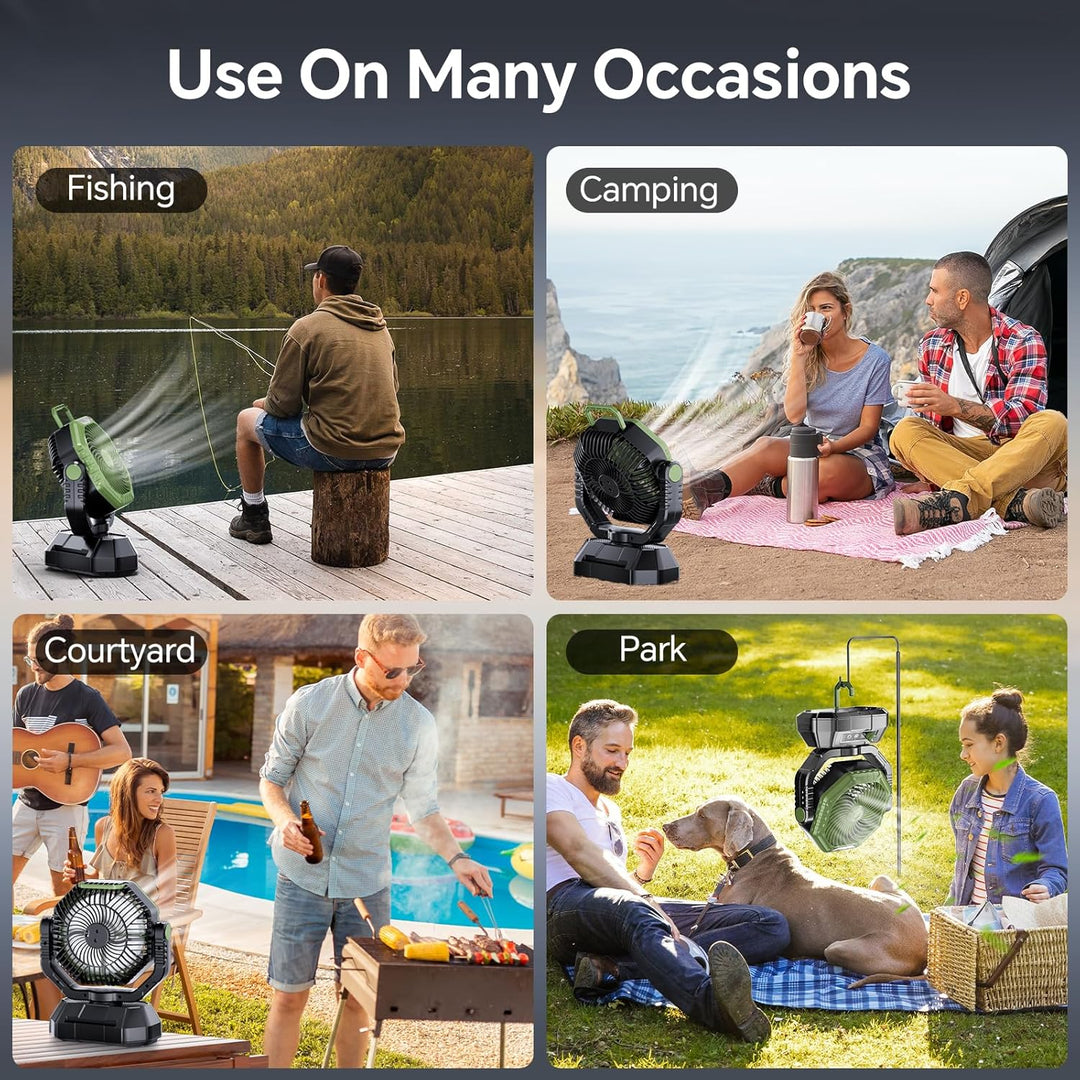AJVV Camping Ventilator mit akku 20000mAh, Akku Ventilator mit Fernbedienung/LED Licht/270° Drehung,