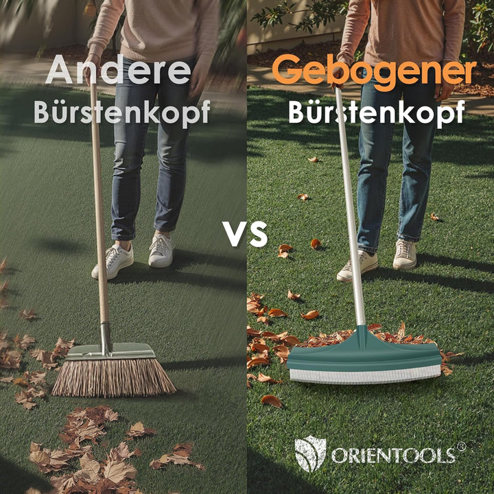 ORIENTOOLS Kunstrasenbürste, gebogener Rasenrechen, Kunstrasenständer mit verstellbarem Stahlgriff,