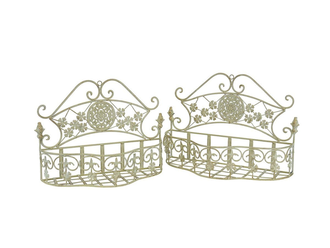 Wandregal Metallregal Blumenregal in Shabby Chic weiss 2er Set im antiken Stil -11414-