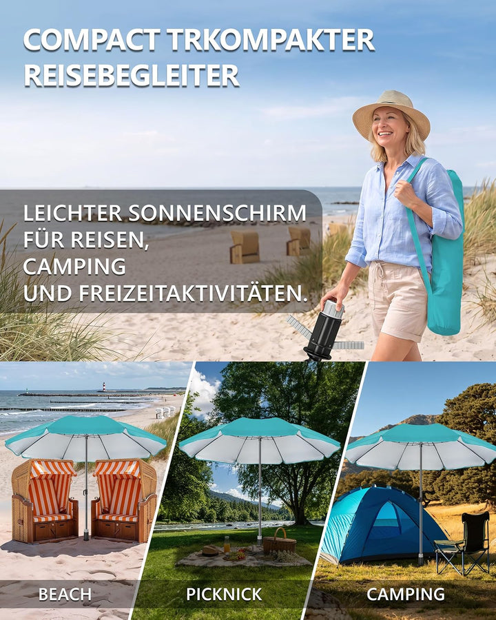 4smile Sonnenschirm Strand SunnyJoy Ø 200 cm, 3er Set - Strandschirm mit UV Schutz 50+, inkl. Sonnen