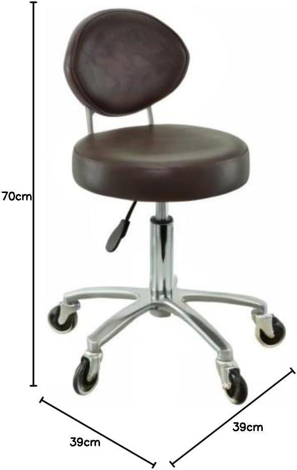 Premium Rollhocker braun mit ovaler Lehne höhenverstellbar von 50 bis 65 cm - Rundsitz- Drehhocker A