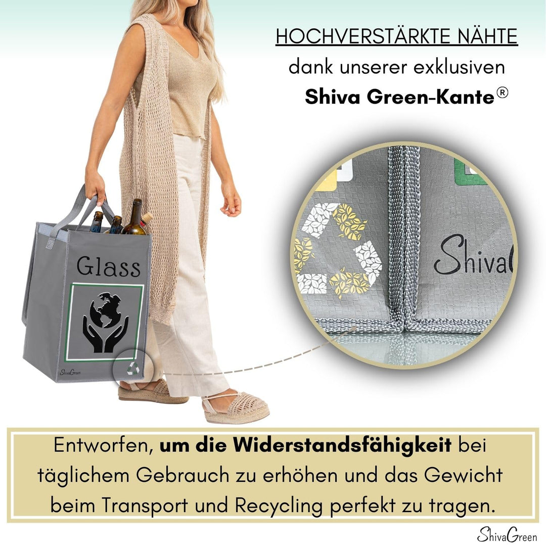 Shiva Green Mulltrennsystem 3fach Recycling System Pfandflaschen Sammelbehälter Papiermülleimer aus