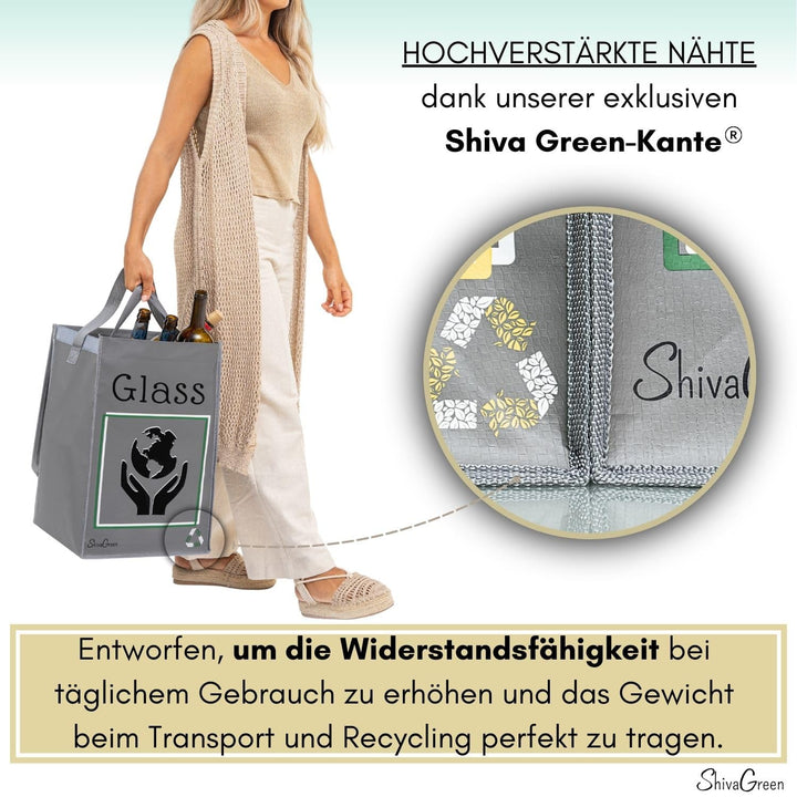 Shiva Green Mulltrennsystem 3fach Recycling System Pfandflaschen Sammelbehälter Papiermülleimer aus