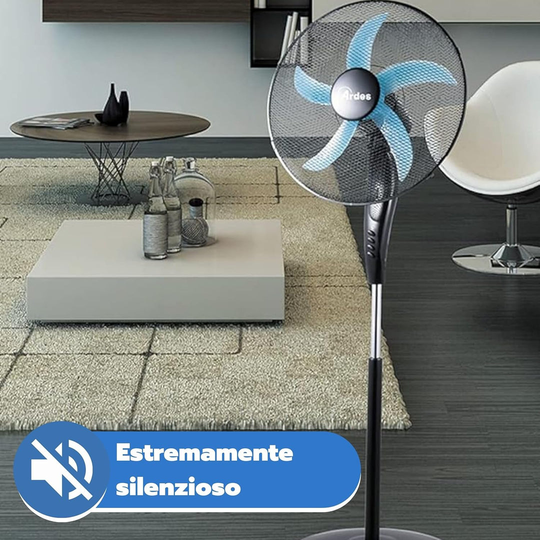 ARDES | AR5EA50PB Leiser Standventilator 5 Flügel EASY - Standventilator Ardes mit breiten Schwenkfu