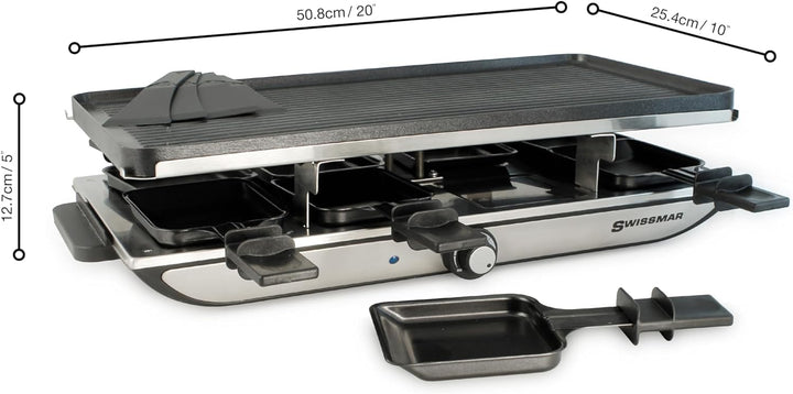 Swissmar Geneva Raclette 8 Personen, Raclette Grill mit Pfännchen und Schiebern, antihaftbeschichtet