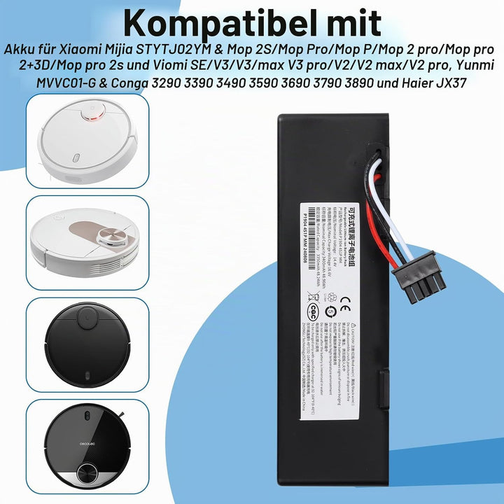 14,4 V 3400 mAh 48,96 Wh Ersatzakku für Xiaomi Mijia STYTJ02YM &amp; Mop 2S / Mop Pro/Mop P/Viomi SE V3