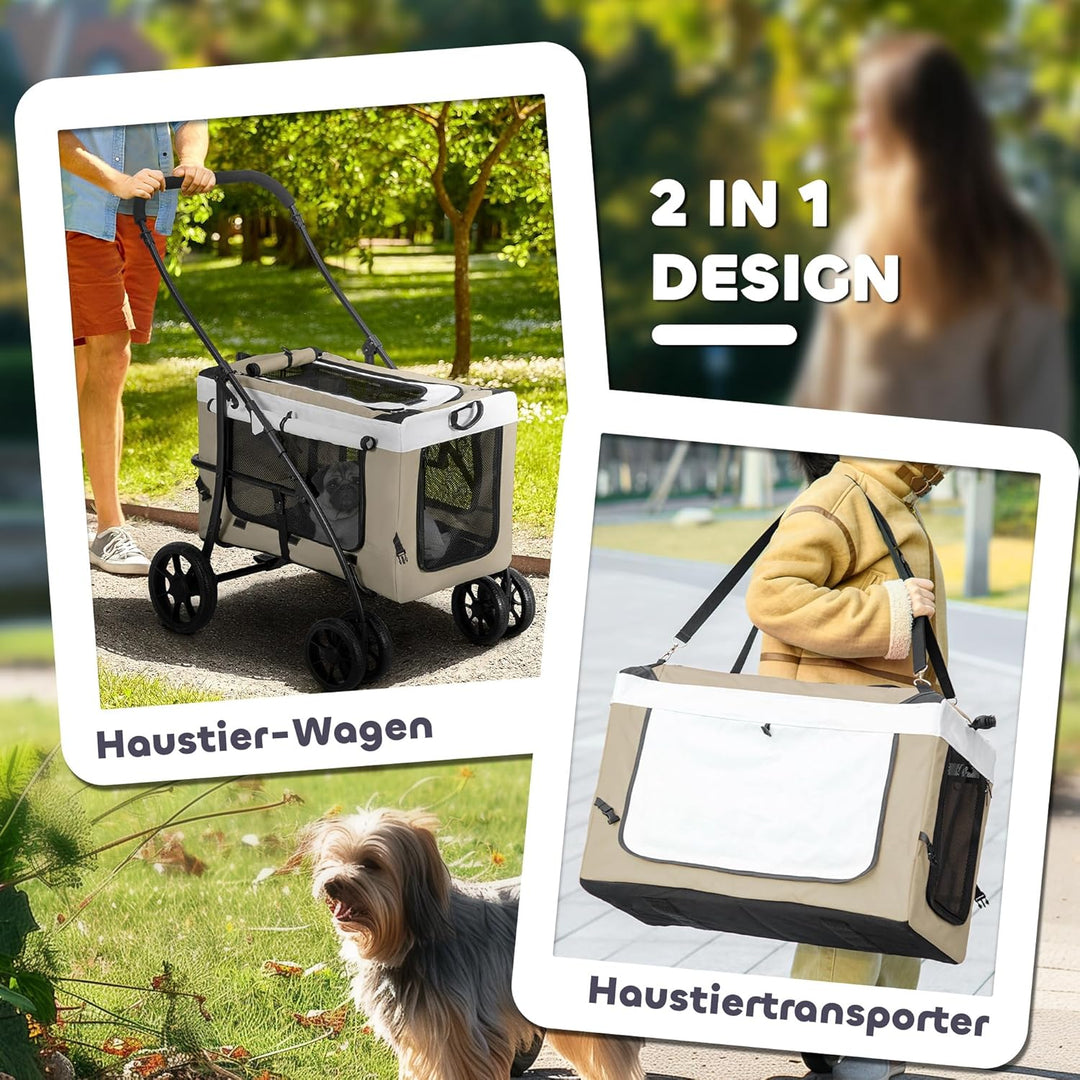 PawHut 2 in 1 Hundewagen Hundebuggy klappbar für Hunde &amp; Katzen bis 10 kg Katzenbuggy mit Kissen Net