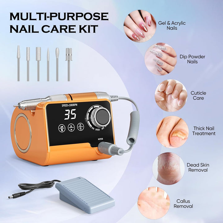 Professionelle Elektrische Nagelfräser, 35000 U/Min Maniküre Pediküre Set mit 6 Fräser, LED Display