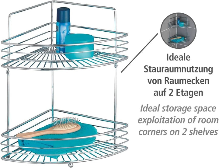 WENKO Bad Eckwandablage Mod. Milano für Pflegeartikel und Badaccessoires mit 2 Etagen Massive Qualit