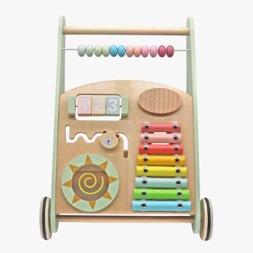 Rijoka Lauflernwagen aus Holz – Laufwagen für Babys - 38x32x46cm - Grün, grün