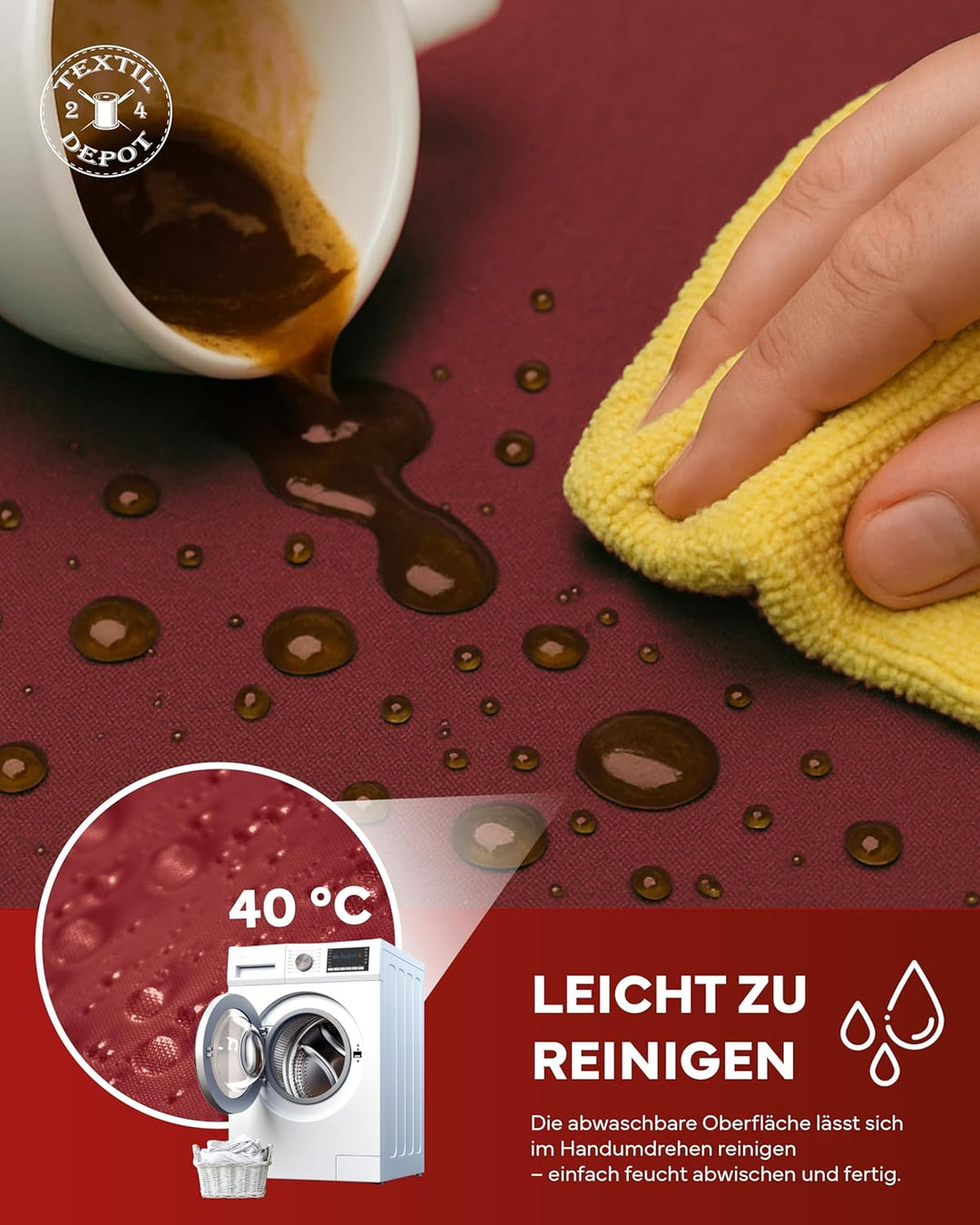 texpot Gartentischdecke 130 x 300 cm in Rot mit Leinen Optik Lotuseffekt Fleckschutz Bügelfrei Tisch
