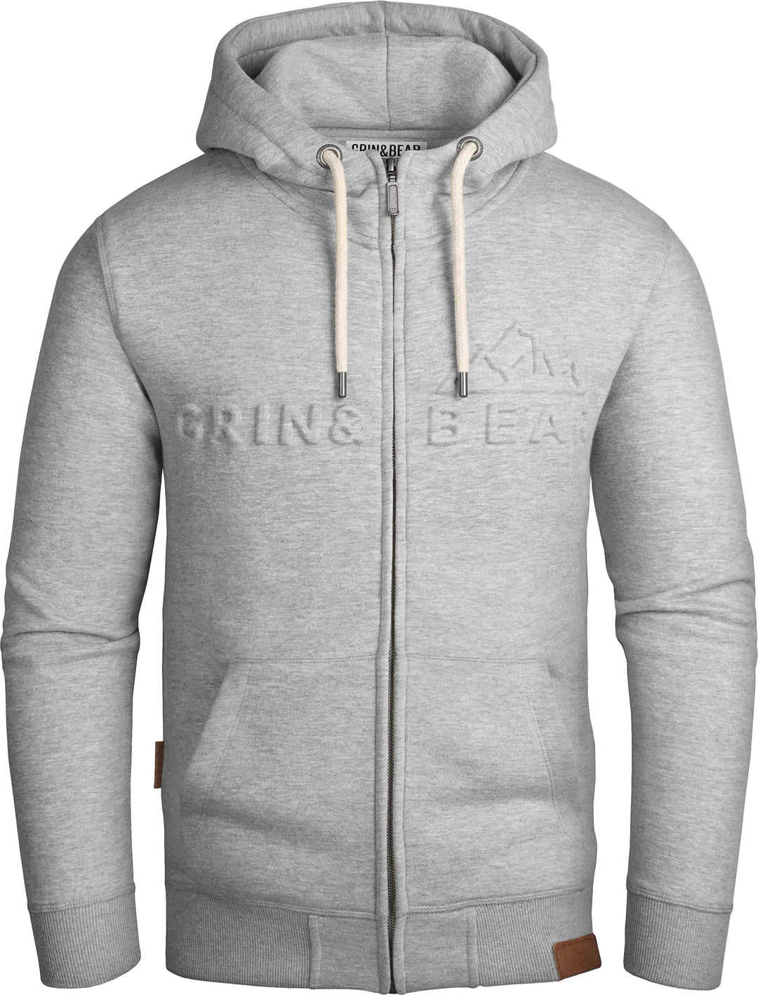 Grin&amp;Bear Herren Hoodie Sweatshirt mit geprägtem Logo GEC017 L Grau Meliert, L Grau Meliert