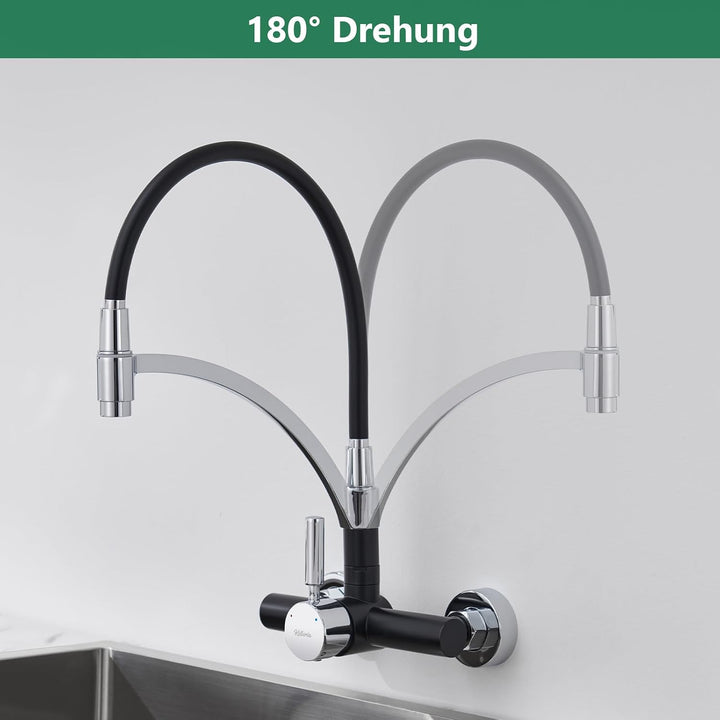 Flexibler Wasserhahn Küche Wandmontage, Edelstahl Wandarmatur 180° Drehbar mit Flexiblem Silikon-Aus