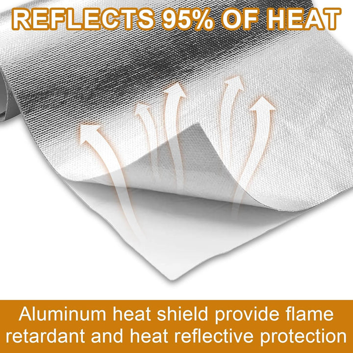 Aluminisierte Hitzeschutzmatte,Hitzeschutzmatte Selbstklebend Kleberücken Aluminium Glasfaser Blatt,
