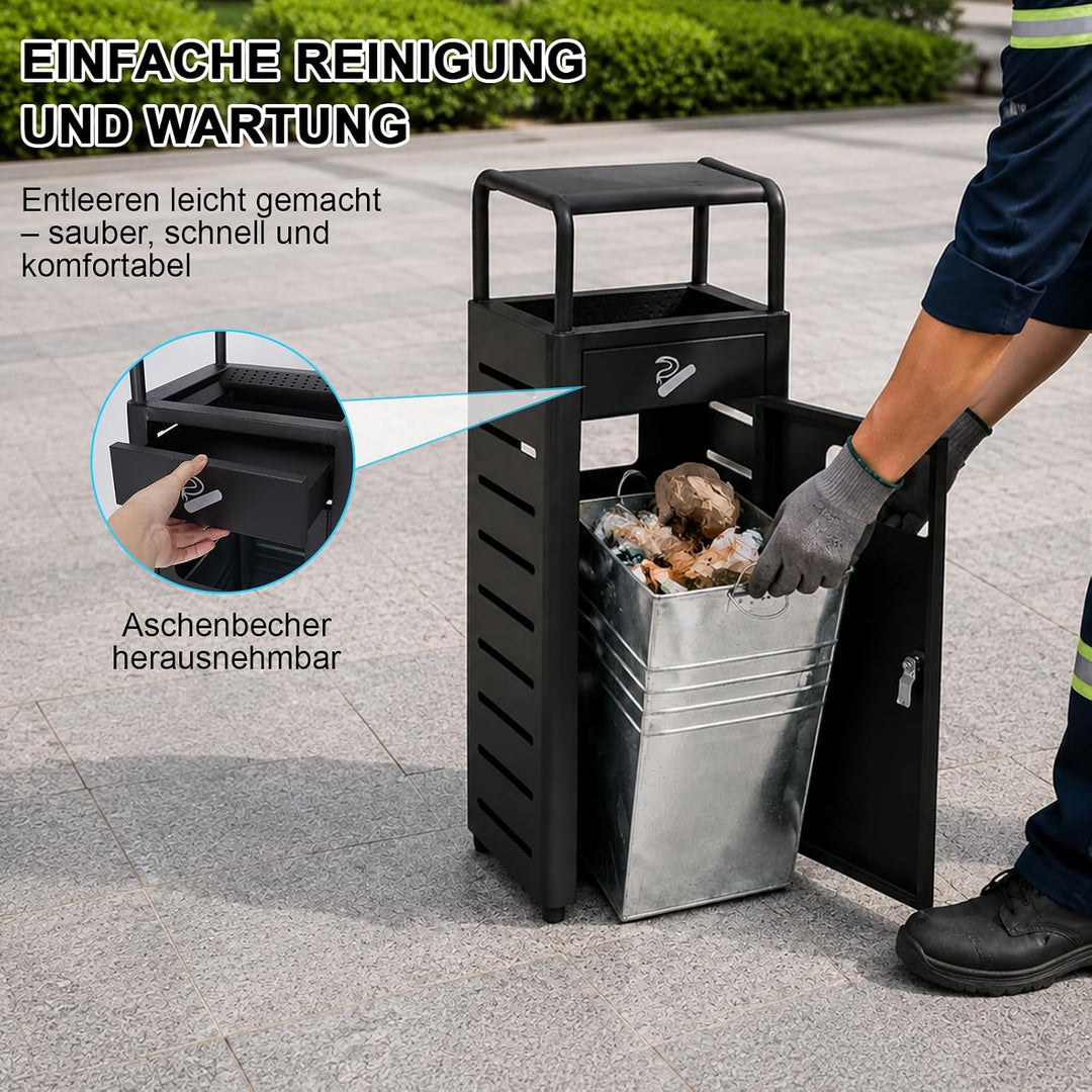 Abfallbehälter mit Aschenbecher für Aussenbereich, Zigarettenabfalleimer mit Innenbehälter und Lösch