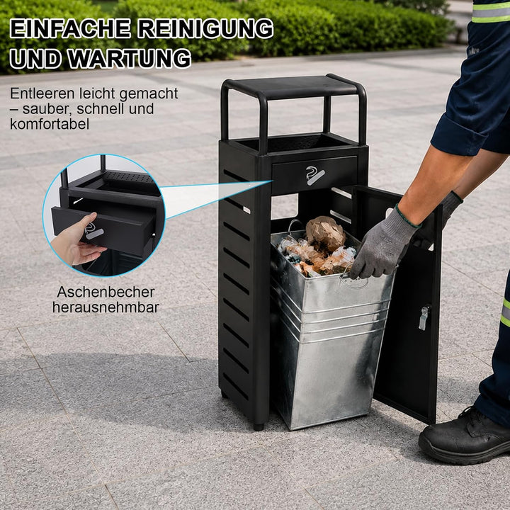 Abfallbehälter mit Aschenbecher für Aussenbereich, Zigarettenabfalleimer mit Innenbehälter und Lösch