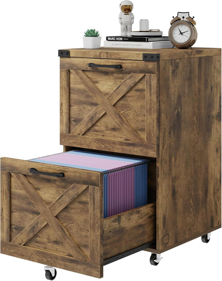 BonVache Rollcontainer, Aktenschrank mit 2 Schubladen und Rollen, Vertikaler Bauernhausstil Schublad