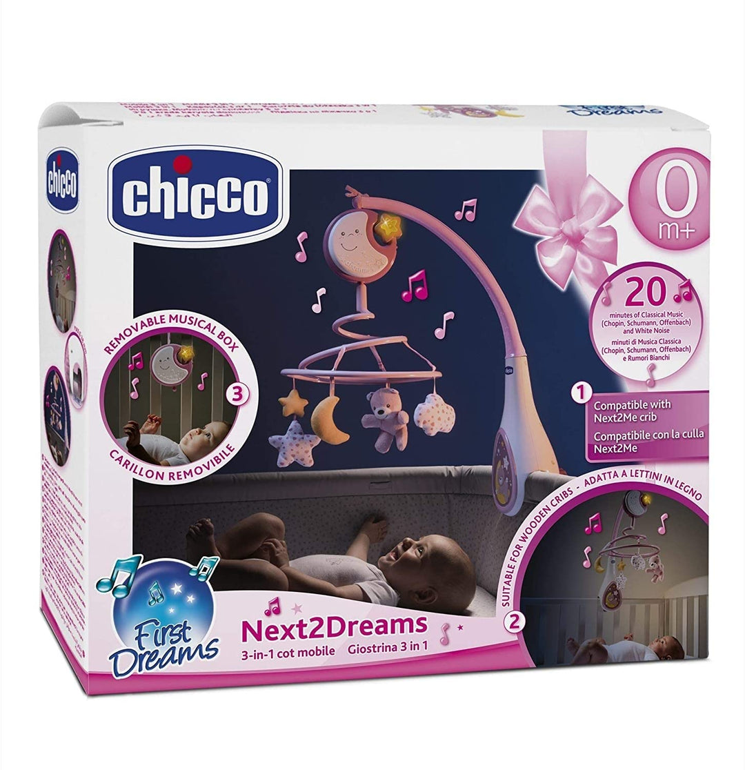 Chicco Next2Dreams Baby-Mobile mit Spieluhr für Kinderbett und Bett, 3-in-1,kompatibel mit Next2Me-K