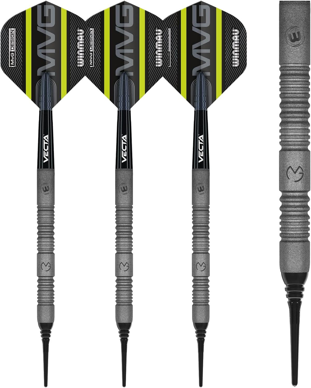 WINMAU MvG Exact 21.5 Gramm Profi Wolfram Softip Dartpfeile Set mit Flights und Schäfte