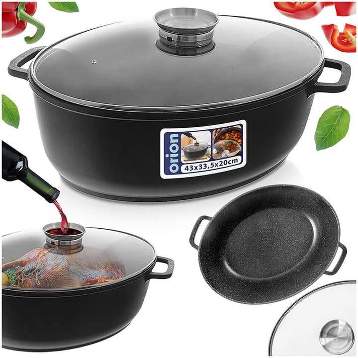 orion group Granit-Bräter mit Deckel, ovaler Schwanenhals, Grande 12 l, 43,5 x 33,5 cm