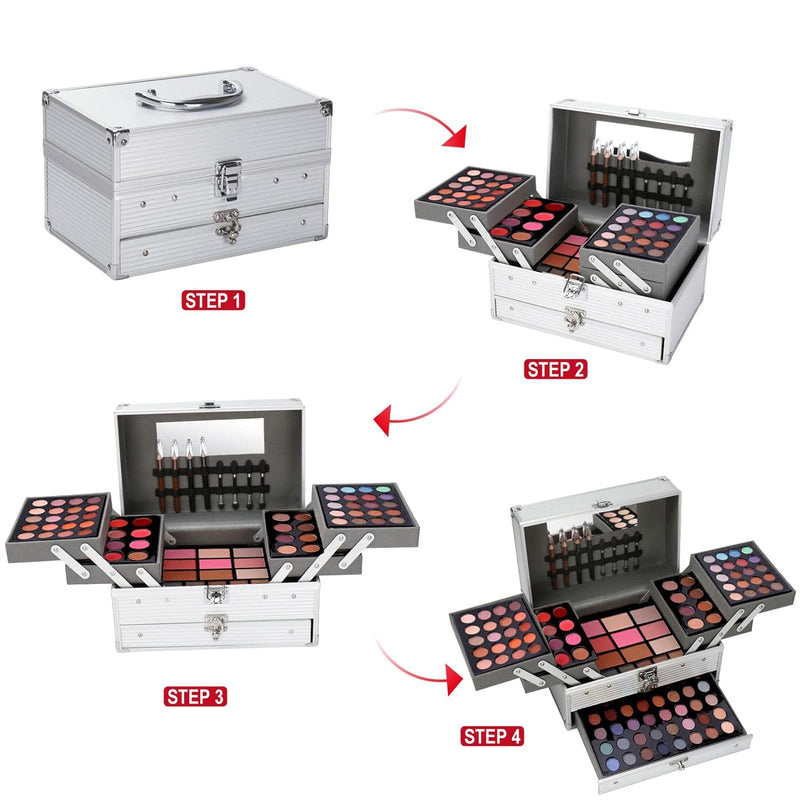 JasCherry Schminkkoffer Multifunktions Schmink Kosmetik Make-up Set mit Lipgloss, Lidschatten, Blush