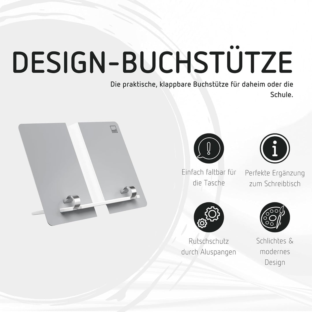 moll Design-Buchstütze, Kinderschreibtisch Zubehör, Faltbare und Zeitlose Buchstütze mit integrierte