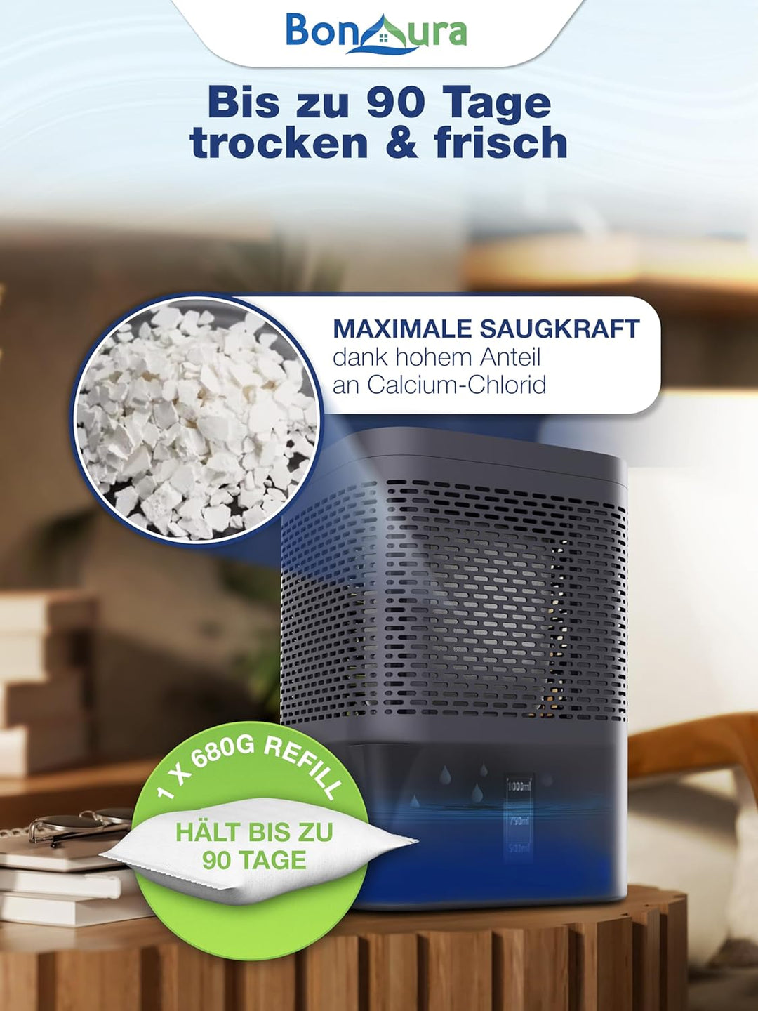 BonAura® AirOne Luftentfeuchter Nachfüllpack I 12er Set 680g Luftentfeuchter Granulat I Entfeuchter