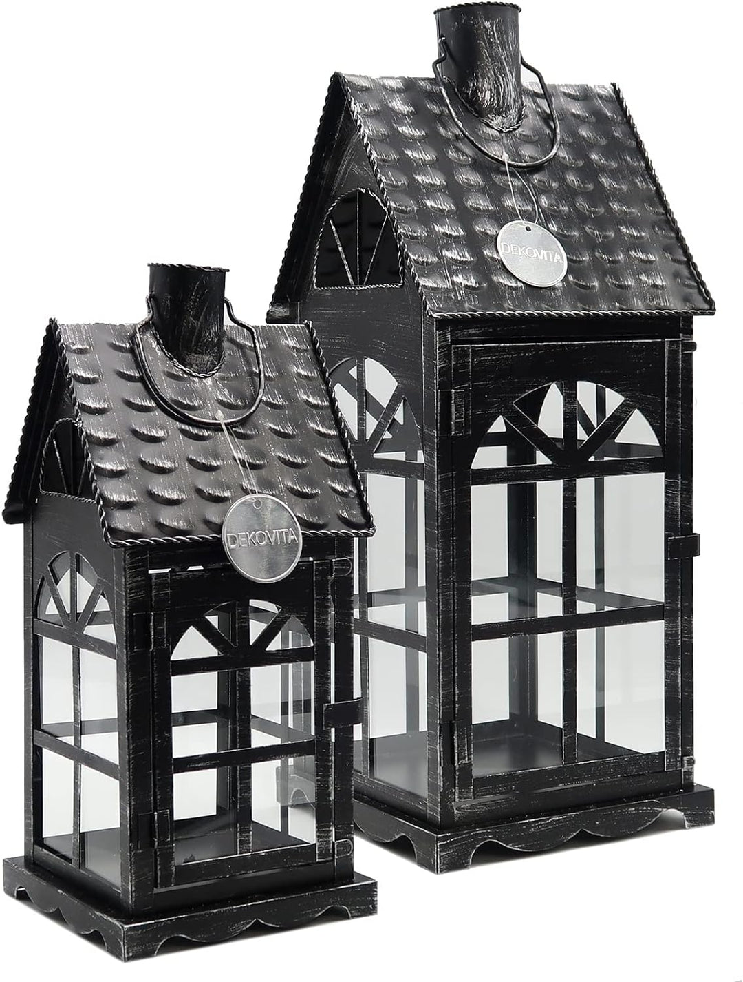 Dekovita 2er-Set Metall-Laterne 35cm/50cm - Gartenlaterne mit Glas-Scheiben - Windlicht Lichthaus De