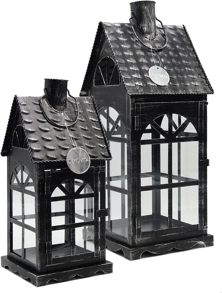 Dekovita 2er-Set Metall-Laterne 35cm/50cm - Gartenlaterne mit Glas-Scheiben - Windlicht Lichthaus De
