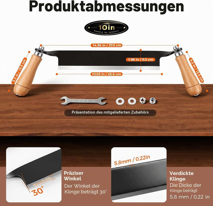 250 mm Zugmesser für Holz, Baumschäler mit komfortabler Holzgriff, Wolframstahl, Schindelmesser, Zus
