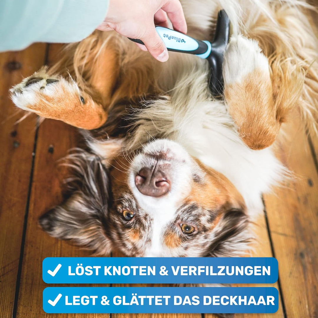 BluePet 2.0 Fellentwirrer Entfilzer für Langhaar Hunde &amp; Katzen I Hochwertiger Hundestriegel mit zwe