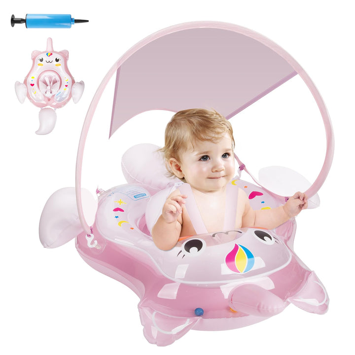 Parner Schwimmring Baby mit UPF50+ Sonnendach, Schwimmhilfe Baby für den Pool, Verstellbarer Sicherh